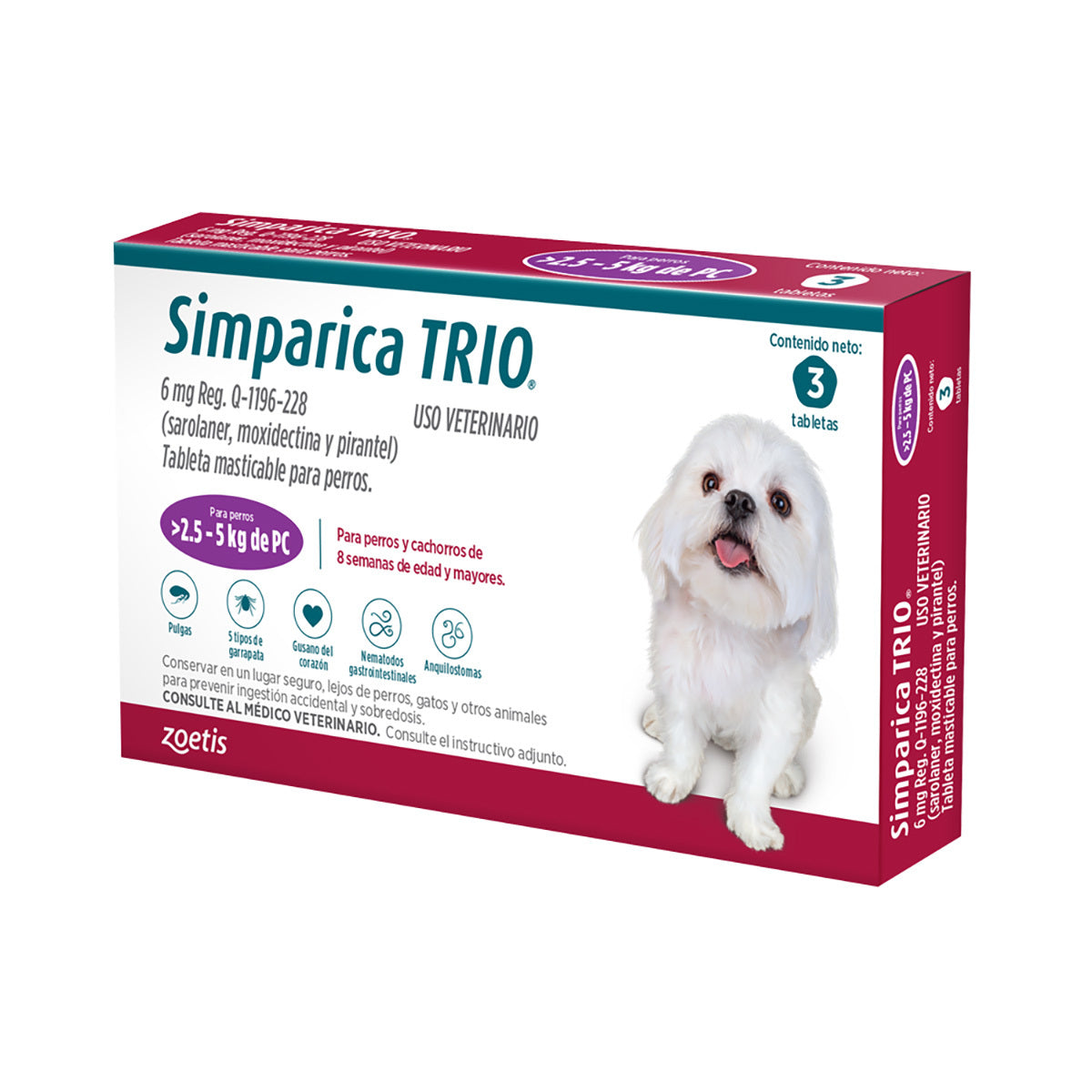 Simparica Trio 3 Tabletas 2.5 a 5 Kg Simparica Trio 3 Tabletas 2.5 a 5 Kg